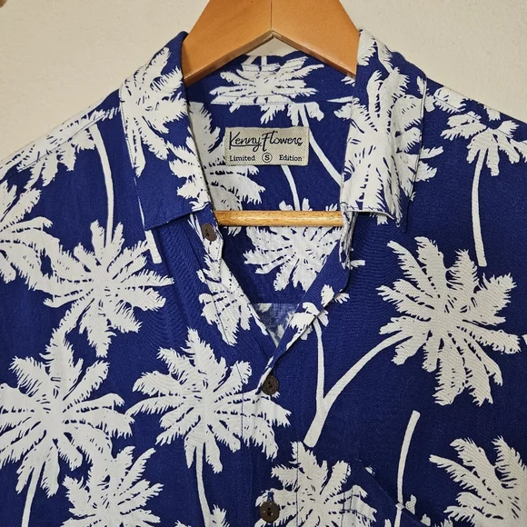 Kenny Flowers Blue Palm Limited Edition Button Down Cotton Hawaiian Shirt S - Picture 3 of 12